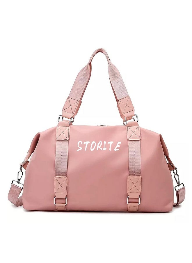 Storite Nylon 47 Cm Travel Duffle Bag, Sports Shoulder Bag for Women with Wet Pocket Weekender Overnight Luggage Bag - (Pink, 47 x 16 x 30 Cm)