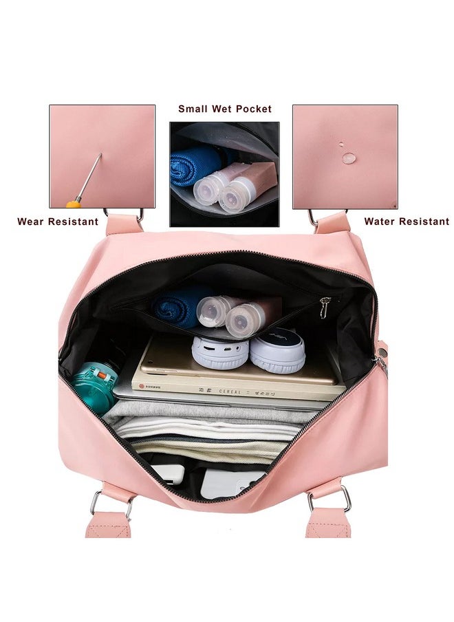 Storite Nylon 47 Cm Travel Duffle Bag, Sports Shoulder Bag for Women with Wet Pocket Weekender Overnight Luggage Bag - (Pink, 47 x 16 x 30 Cm)