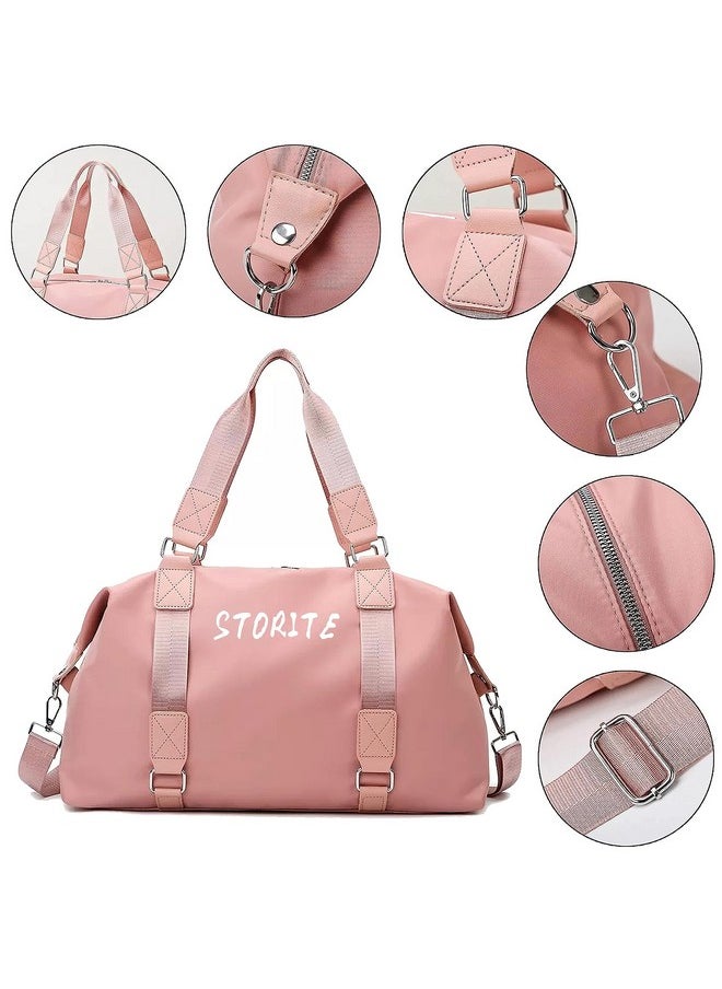 Storite Nylon 47 Cm Travel Duffle Bag, Sports Shoulder Bag for Women with Wet Pocket Weekender Overnight Luggage Bag - (Pink, 47 x 16 x 30 Cm)