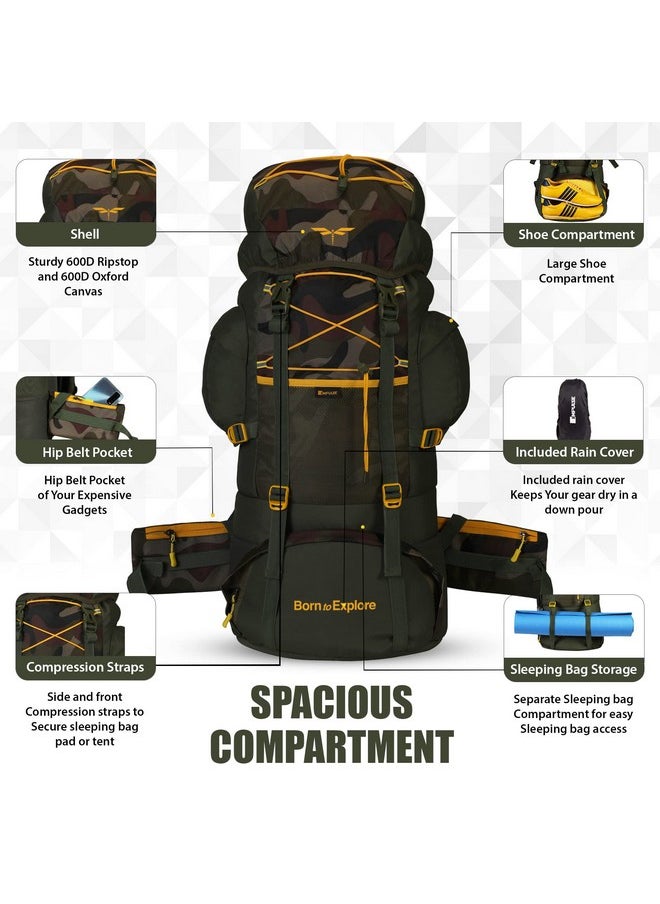 Impulse Rucksack Bags 75 Litres Large Size Travel Bag For Men Tourist Bag For Travel Backpack For Hiking Trekking Bag For Men Camping Banyan Camo Bag With 1 Year Warranty