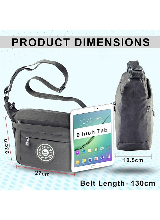 Storite Portable Nylon Stylish Small 6 Multi-Pocket Zip Closure Sling Cross Body Travel Messenger One Side Shoulder Bag for Men & Women - (Grey,27x10.5x23 cm)