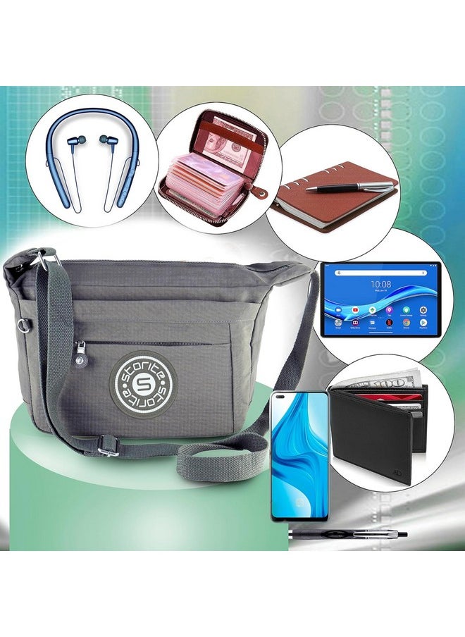 Storite Portable Nylon Stylish Small 6 Multi-Pocket Zip Closure Sling Cross Body Travel Messenger One Side Shoulder Bag for Men & Women - (Grey,27x10.5x23 cm)