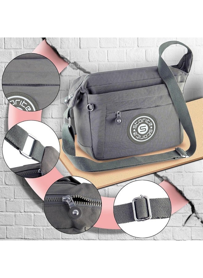 Storite Portable Nylon Stylish Small 6 Multi-Pocket Zip Closure Sling Cross Body Travel Messenger One Side Shoulder Bag for Men & Women - (Grey,27x10.5x23 cm)