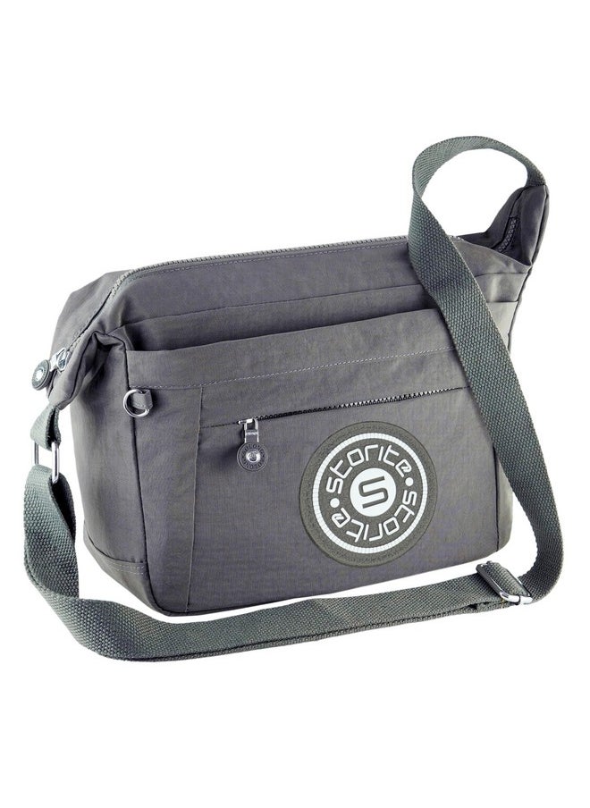 Storite Portable Nylon Stylish Small 6 Multi-Pocket Zip Closure Sling Cross Body Travel Messenger One Side Shoulder Bag for Men & Women - (Grey,27x10.5x23 cm)