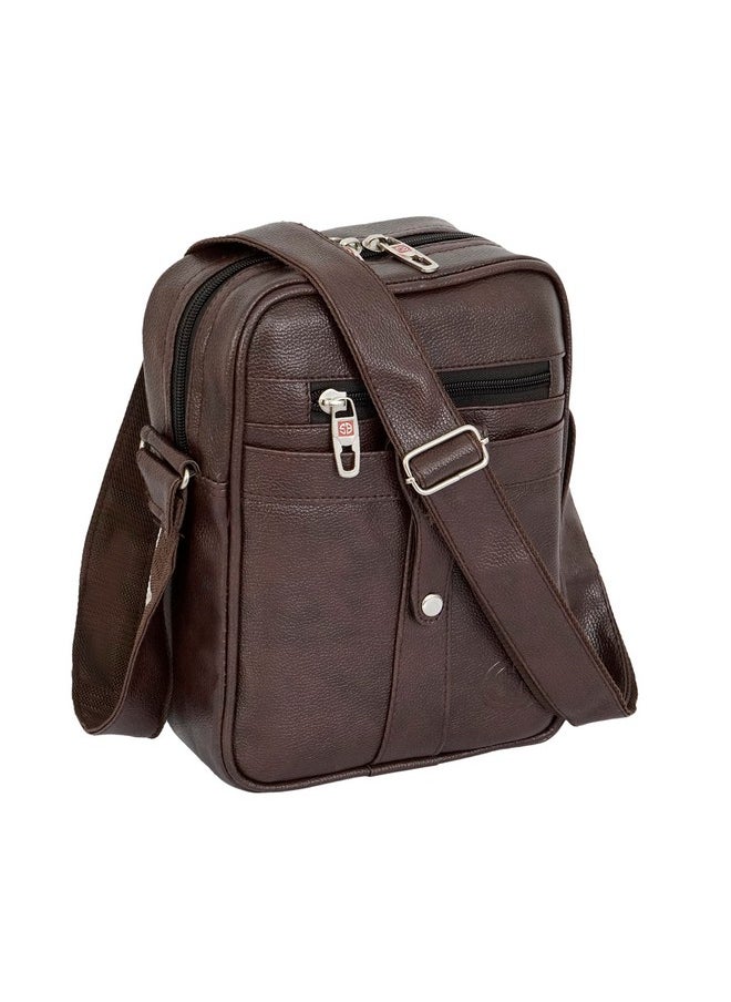 Storite Stylish PU Leather Padded Sling Cross Body Travel Office Business Messenger One Side Shoulder Bag for Men Women (Brown - 25 x 20 x 7 Cm)
