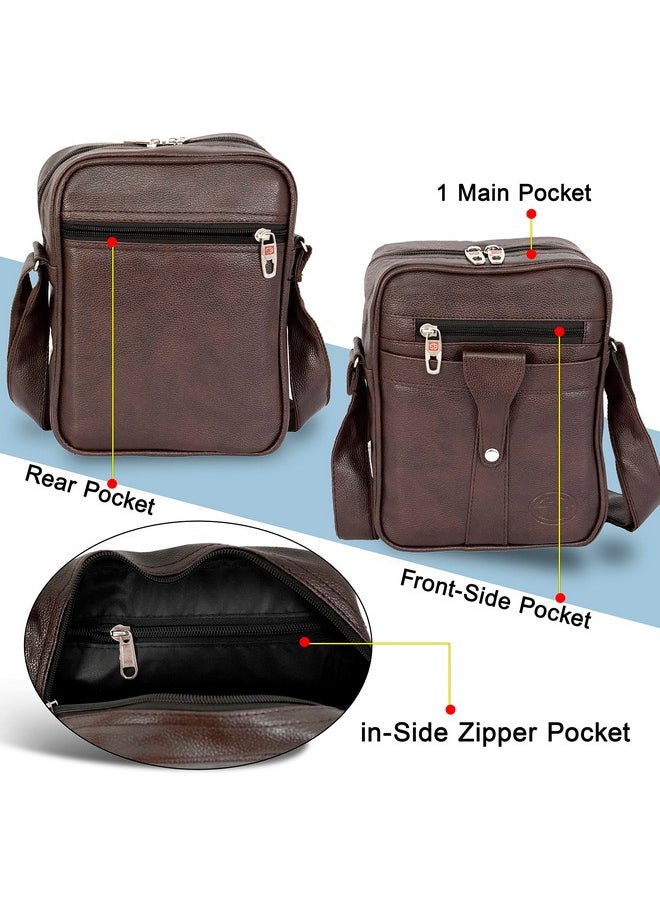 Storite Stylish PU Leather Padded Sling Cross Body Travel Office Business Messenger One Side Shoulder Bag for Men Women (Brown - 25 x 20 x 7 Cm)