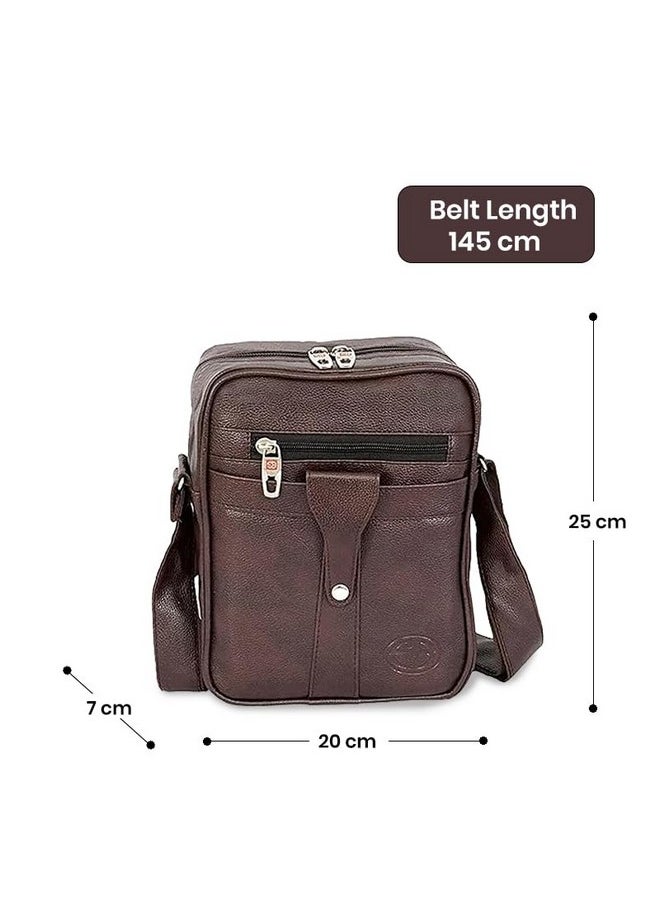 Storite Stylish PU Leather Padded Sling Cross Body Travel Office Business Messenger One Side Shoulder Bag for Men Women (Brown - 25 x 20 x 7 Cm)