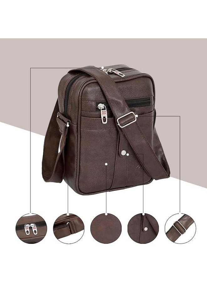 Storite Stylish PU Leather Padded Sling Cross Body Travel Office Business Messenger One Side Shoulder Bag for Men Women (Brown - 25 x 20 x 7 Cm)