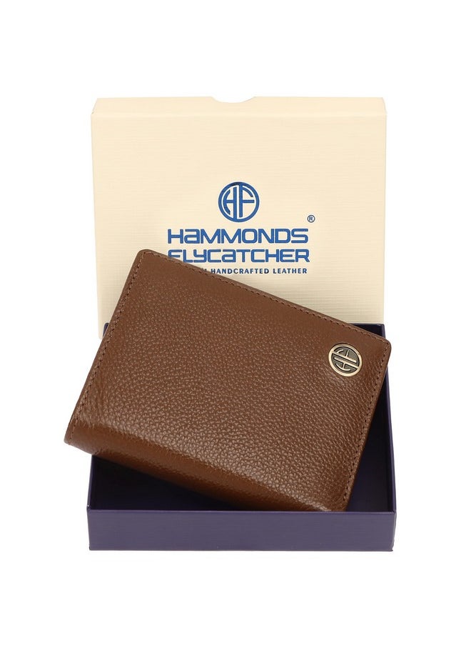 HAMMONDS FLYCATCHER Genuine Leather Wallet for Men, RFID Protected Leather Purse for Men, Money Purse for Men, Bi-Fold Wallet, 4 Card Slots, 3 ID Slots, Coin Pocket, Metal Snap Button - Brushwood