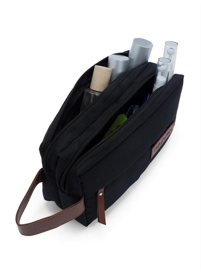 Fur Jaden Travel Toiletry Kits Essentials Bag with 2 Compartments for Men & Women Shaving Kit Organiser Make Up and Gadget Pouch (Black)