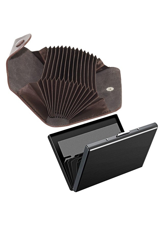 Storite Combo of 13 Slots Leather and 6 Slot Metal Credit Debit ATM Card Holder Case Wallet for Men & Women (Brown & Black)