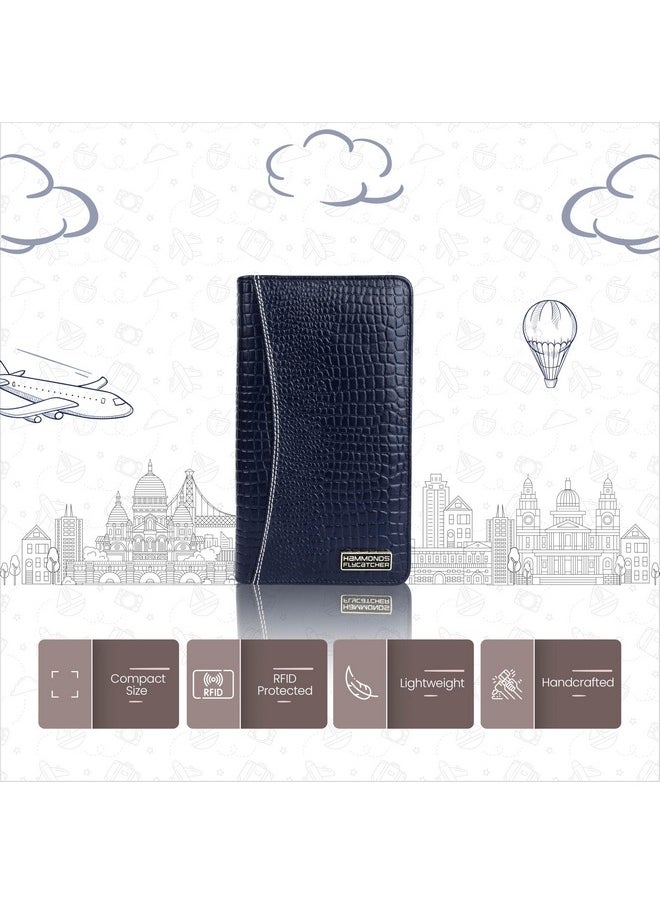 HAMMONDS FLYCATCHER Genuine Leather Passport Cover, Passport Holder for Men and Women - Travel Accessories Document Organizer, RFID Protected Passport Wallet with Card Slots for Trips - Croc Blue