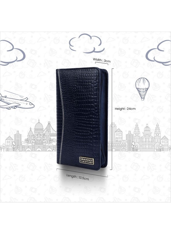 HAMMONDS FLYCATCHER Genuine Leather Passport Cover, Passport Holder for Men and Women - Travel Accessories Document Organizer, RFID Protected Passport Wallet with Card Slots for Trips - Croc Blue