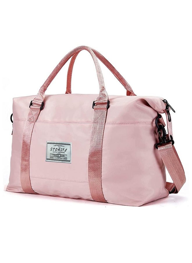 Storite Nylon 44 Cm Imported Travel Duffel Bag for Women, Sports Gym Tote Style Travel Overnight bag with wet pocket Waterproof Luggage Bag (Pink,44x14x32cm)