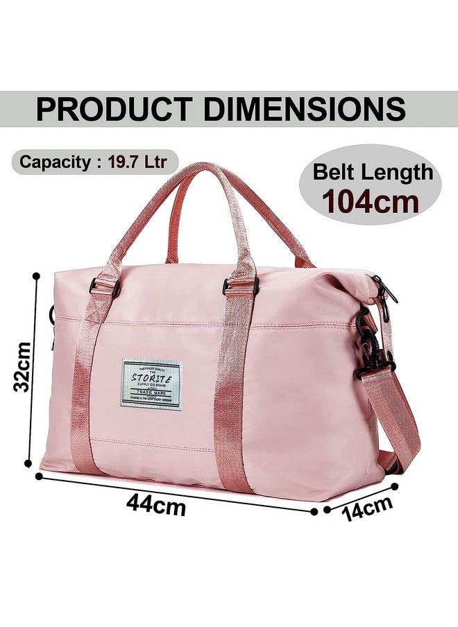 Storite Nylon 44 Cm Imported Travel Duffel Bag for Women, Sports Gym Tote Style Travel Overnight bag with wet pocket Waterproof Luggage Bag (Pink,44x14x32cm)