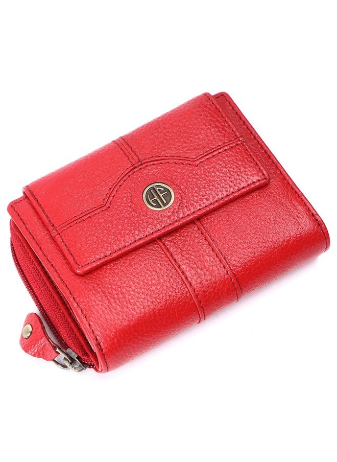 HAMMONDS FLYCATCHER Wallet for Women - Genuine Leather Ladies Wallet - Red - 14 Card Slots - RFID Protection - 3 ID Card Slots - Women's Wallet - Button Closure -Hand Wallet - Daily Use, Money Purse