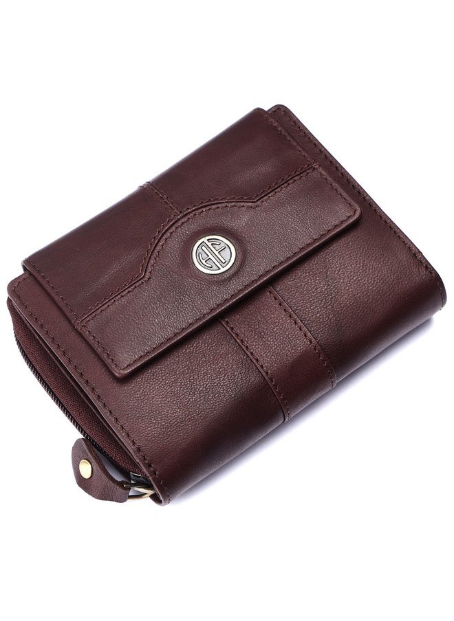 HAMMONDS FLYCATCHER wallet for women - Genuine Leather Ladies Wallet - Antique Brown - 14 Card Slots - RFID Protection - 3 ID Card Slots - Women's Wallet - Button Closure -Daily Use, Women Money Purse