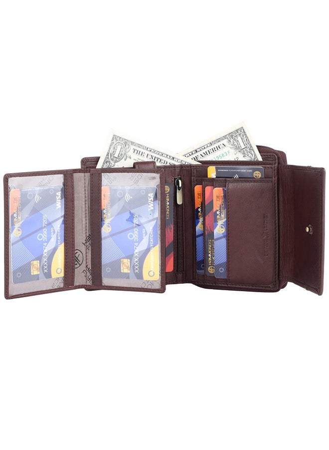 HAMMONDS FLYCATCHER wallet for women - Genuine Leather Ladies Wallet - Antique Brown - 14 Card Slots - RFID Protection - 3 ID Card Slots - Women's Wallet - Button Closure -Daily Use, Women Money Purse