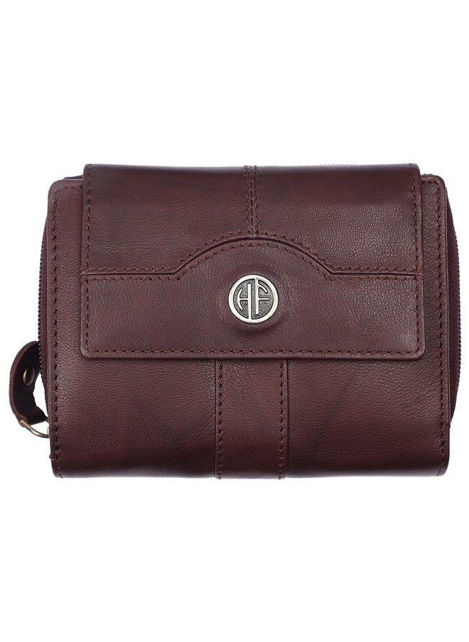 HAMMONDS FLYCATCHER wallet for women - Genuine Leather Ladies Wallet - Antique Brown - 14 Card Slots - RFID Protection - 3 ID Card Slots - Women's Wallet - Button Closure -Daily Use, Women Money Purse