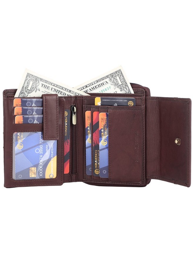 HAMMONDS FLYCATCHER wallet for women - Genuine Leather Ladies Wallet - Antique Brown - 14 Card Slots - RFID Protection - 3 ID Card Slots - Women's Wallet - Button Closure -Daily Use, Women Money Purse