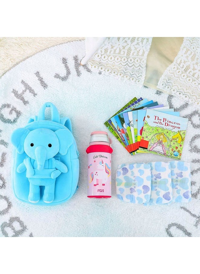 Frantic Kids Soft Animal Cartoon Travelling School Bag Soft Plush Standard Backpack Boys Girls Baby For 2 To 5 Years Baby/Boys/Girls Nursery, Preschool, Picnic(Fullbody_Skyelehpant), Medium, 10 Liter