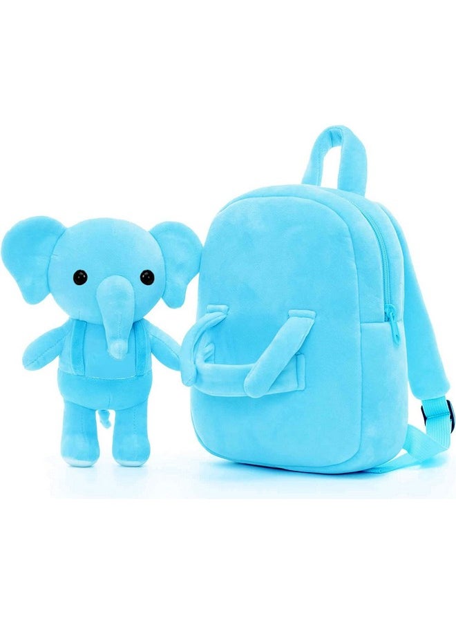 Frantic Kids Soft Animal Cartoon Travelling School Bag Soft Plush Standard Backpack Boys Girls Baby For 2 To 5 Years Baby/Boys/Girls Nursery, Preschool, Picnic(Fullbody_Skyelehpant), Medium, 10 Liter