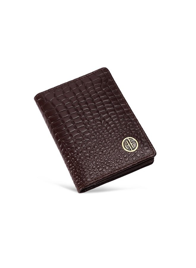 HAMMONDS FLYCATCHER Genuine Leather Card Holder for Men, Credit Card Holder, Slim Bi-Fold RFID Protected Credit Card Wallet for Men with 4 Card Slot (Fits Upto 8 Cards), Metal Snap Button - Croc Brown