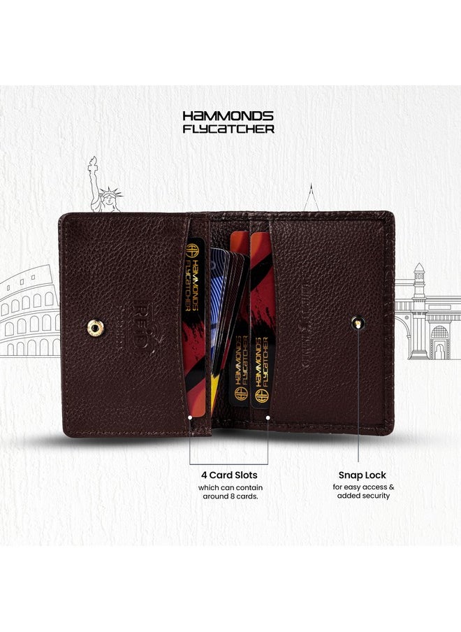 HAMMONDS FLYCATCHER Genuine Leather Card Holder for Men, Credit Card Holder, Slim Bi-Fold RFID Protected Credit Card Wallet for Men with 4 Card Slot (Fits Upto 8 Cards), Metal Snap Button - Croc Brown