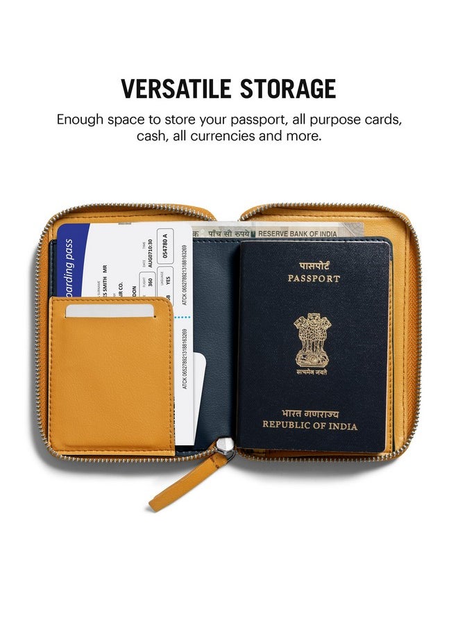DailyObjects Check-In Travel Passport Wallet Cover for Men and Women | Passport Cover with Zip Around Closure made of Vegan Leather | Passport Holder with Credit Debit Card Slots - Yellow