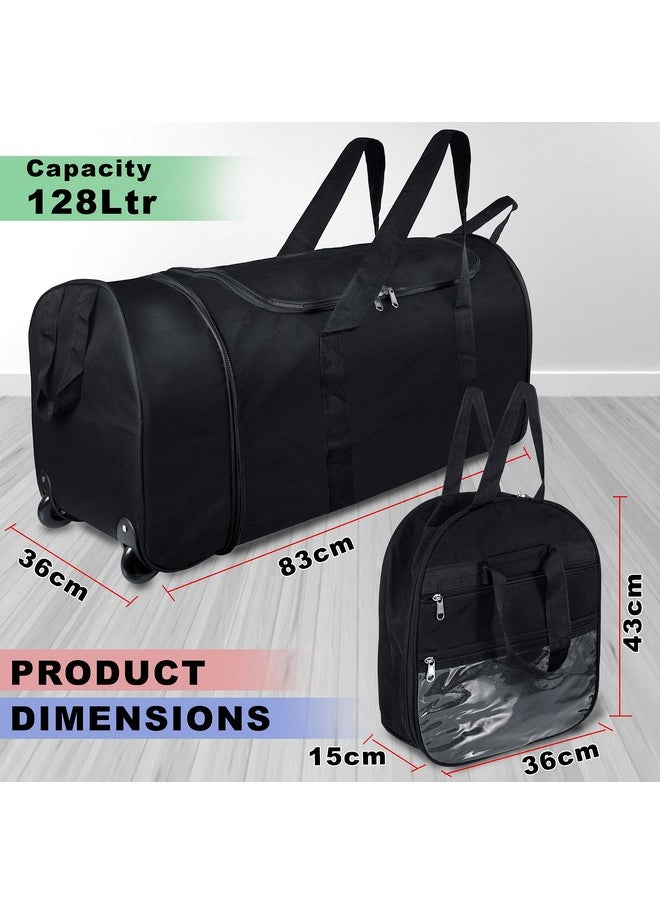 Storite Nylon 83 Cm Extra Large Strong Travel Duffle Bag, Luggage Bag Covertible Backpack Trolley Duffel Storage Bag with 2 Wheels & Pull Handle - (Black.83x36cm)
