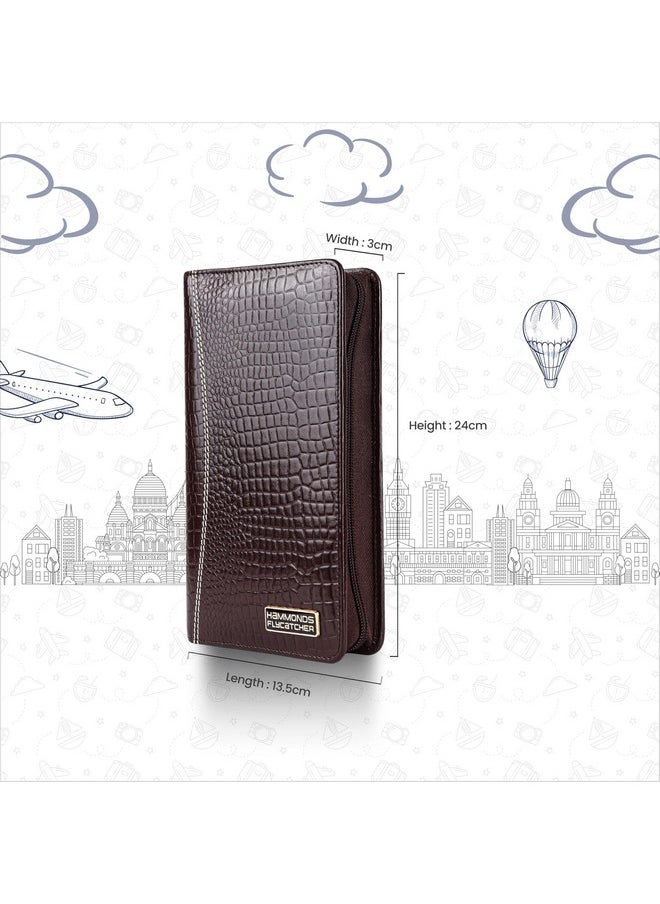 HAMMONDS FLYCATCHER Genuine Leather Passport Cover, Passport Holder for Men and Women - Travel Accessories Document Organizer, RFID Protected Passport Wallet with Card Slots for Trips - Croc Brown