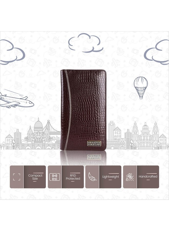 HAMMONDS FLYCATCHER Genuine Leather Passport Cover, Passport Holder for Men and Women - Travel Accessories Document Organizer, RFID Protected Passport Wallet with Card Slots for Trips - Croc Brown