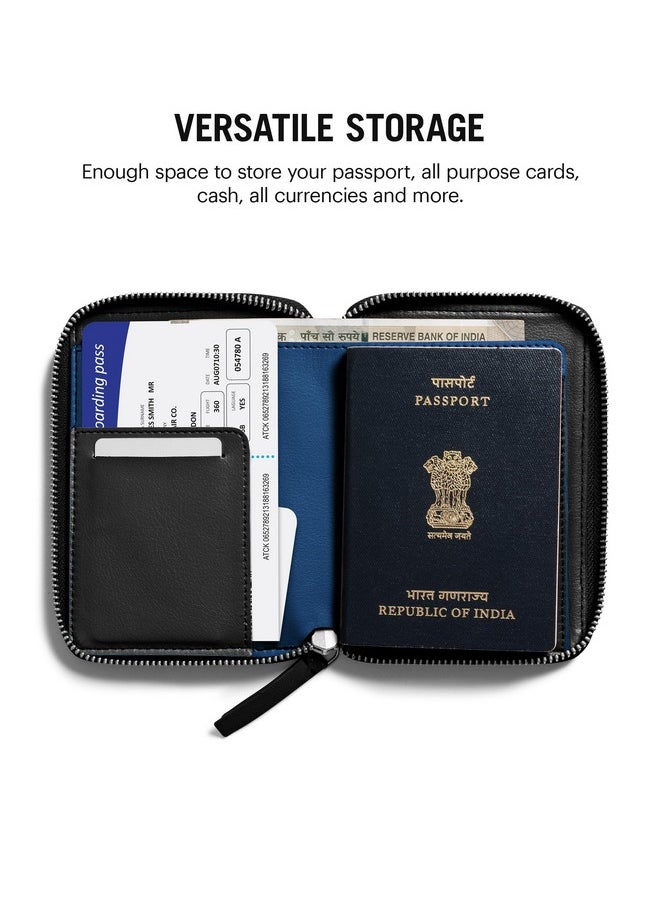 DailyObjects Check-in Travel Passport Wallet Cover for Men and Women | Passport Cover with Zip Around Closure Made of Vegan Leather | Passport Holder with Credit Debit Card Slots - Black
