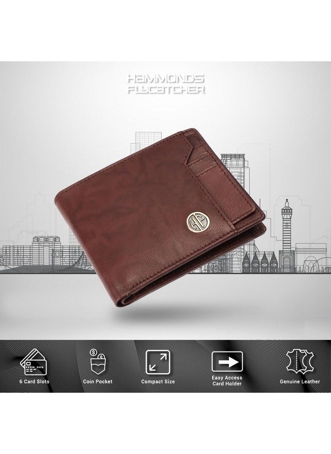 HAMMONDS FLYCATCHER Genuine Leather Wallet for Men - RFID Protected Leather Purse for Men, Money Purse for Men, Bi-Fold Wallet - 6 Card Slots, 1 Card Case, Coin Pocket, Hidden Pockets - Antique Brown