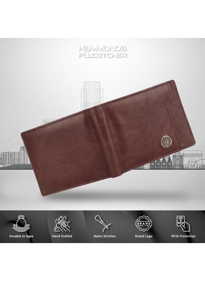 HAMMONDS FLYCATCHER Genuine Leather Wallet for Men - RFID Protected Leather Purse for Men, Money Purse for Men, Bi-Fold Wallet - 6 Card Slots, 1 Card Case, Coin Pocket, Hidden Pockets - Antique Brown