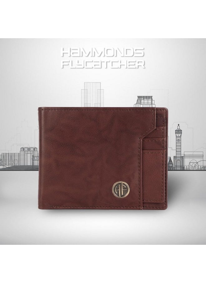 HAMMONDS FLYCATCHER Genuine Leather Wallet for Men - RFID Protected Leather Purse for Men, Money Purse for Men, Bi-Fold Wallet - 6 Card Slots, 1 Card Case, Coin Pocket, Hidden Pockets - Antique Brown