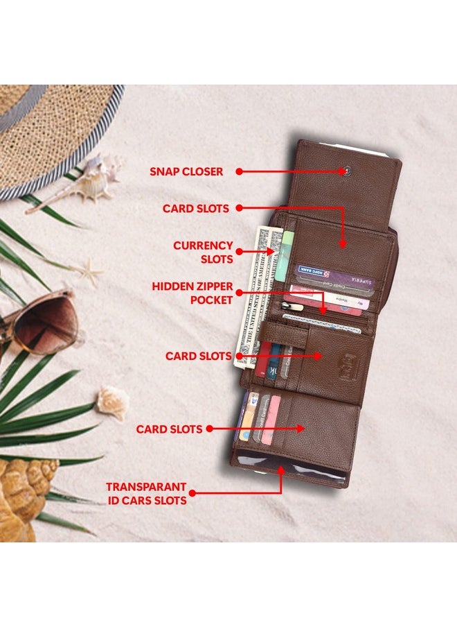 HAMMONDS FLYCATCHER wallet for women -Genuine Leather Ladies Wallet -Brushwood - 14 Card Slots - RFID Protection - 3 ID Card Slots - Women's Wallet -Button Closure -Hand Wallet- Daily Use, Money Purse