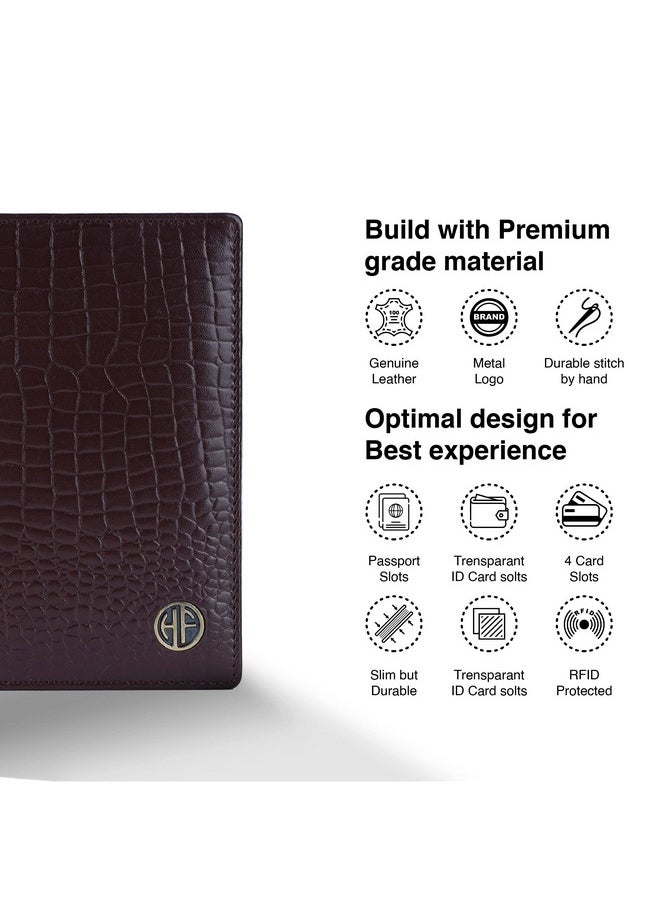 HAMMONDS FLYCATCHER Genuine Leather Passport Cover, Passport Holder for Men and Women - Travel Accessories Document Organizer, RFID Protected Passport Wallet with Card Slots for Trips - Croc Brown