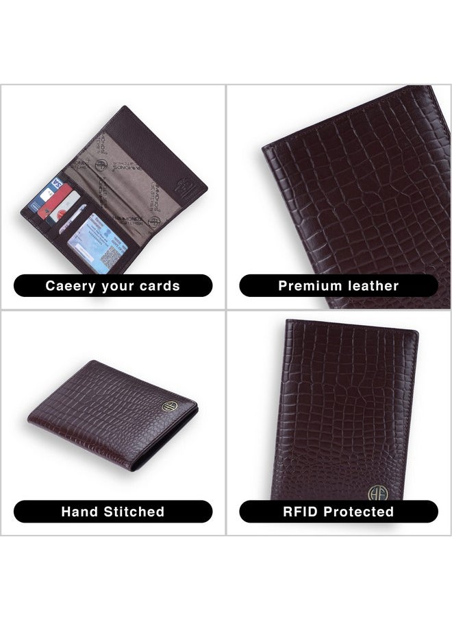 HAMMONDS FLYCATCHER Genuine Leather Passport Cover, Passport Holder for Men and Women - Travel Accessories Document Organizer, RFID Protected Passport Wallet with Card Slots for Trips - Croc Brown
