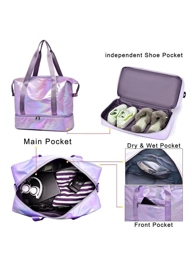 Storite Nylon 40 Cms Imported Foldable Travel Duffle Bag for Women, Expanded Lightweight Waterproof Carry Weekender Overnight Luggage Bag (Purple)