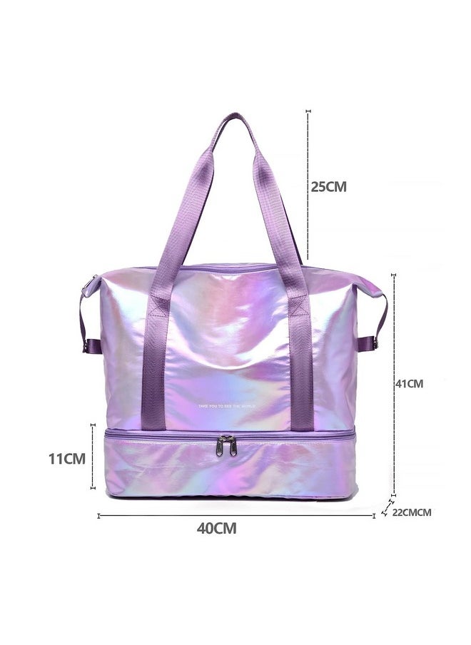 Storite Nylon 40 Cms Imported Foldable Travel Duffle Bag for Women, Expanded Lightweight Waterproof Carry Weekender Overnight Luggage Bag (Purple)