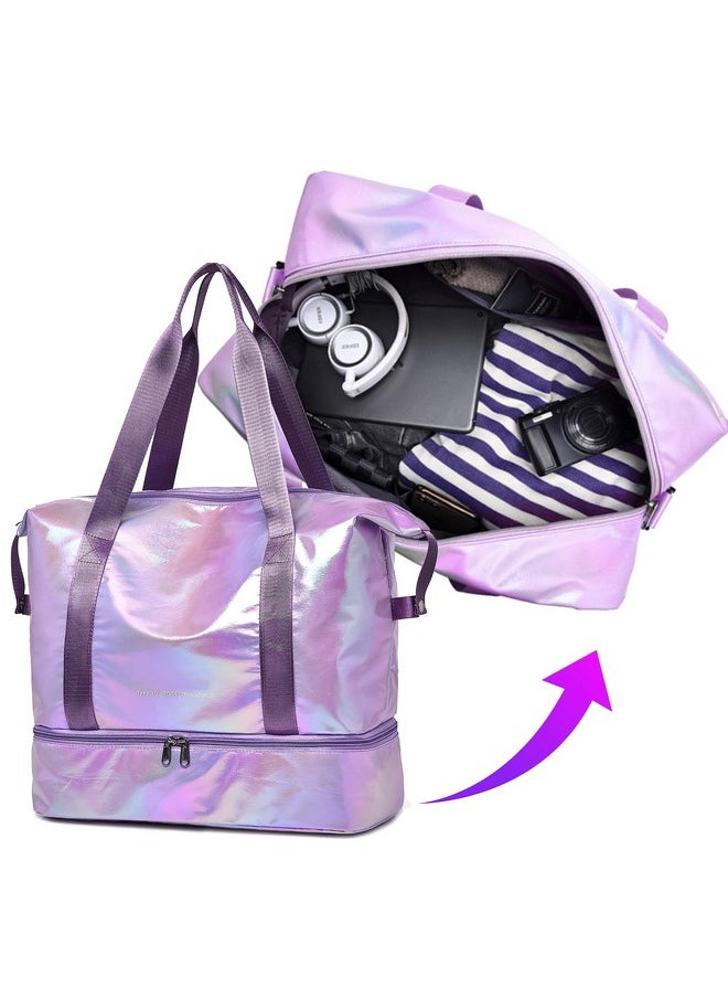 Storite Nylon 40 Cms Imported Foldable Travel Duffle Bag for Women, Expanded Lightweight Waterproof Carry Weekender Overnight Luggage Bag (Purple)