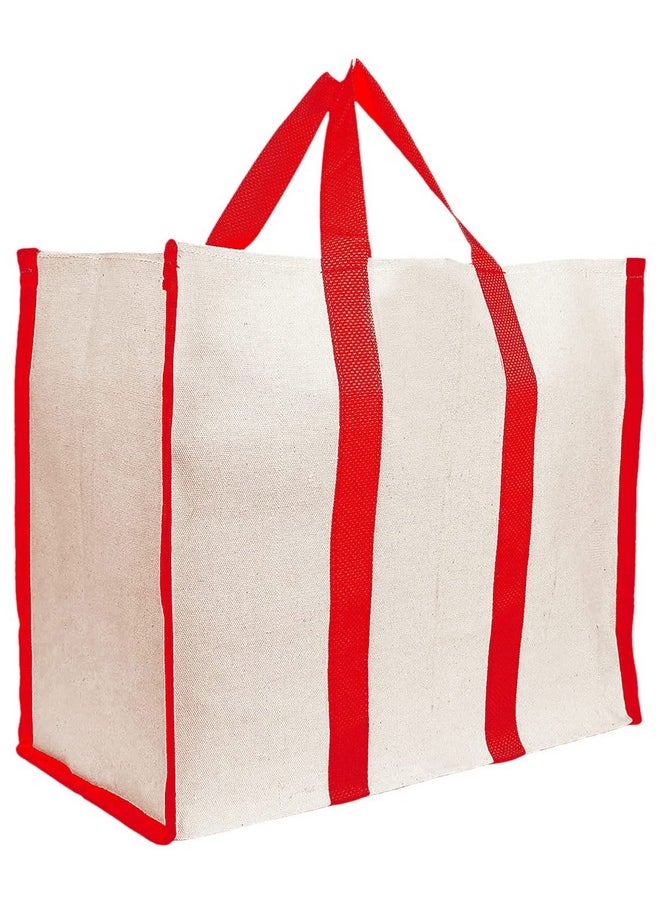 Kuber Industries Heavy Duty Canvas Shopping Bags | Reusable Tote Vegetable Organizer for Market | Foldable and Portable Handbag with Zip | Carry Bag and Thela for Grocery | Sabji | Travelling (Red)