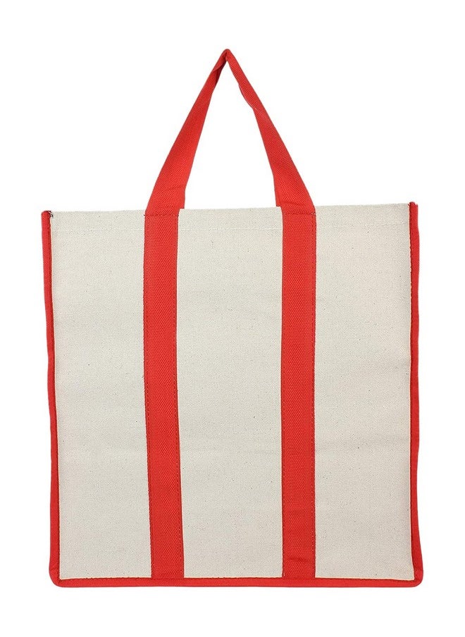 Kuber Industries Heavy Duty Canvas Shopping Bags | Reusable Tote Vegetable Organizer for Market | Foldable and Portable Handbag with Zip | Carry Bag and Thela for Grocery | Sabji | Travelling (Red)