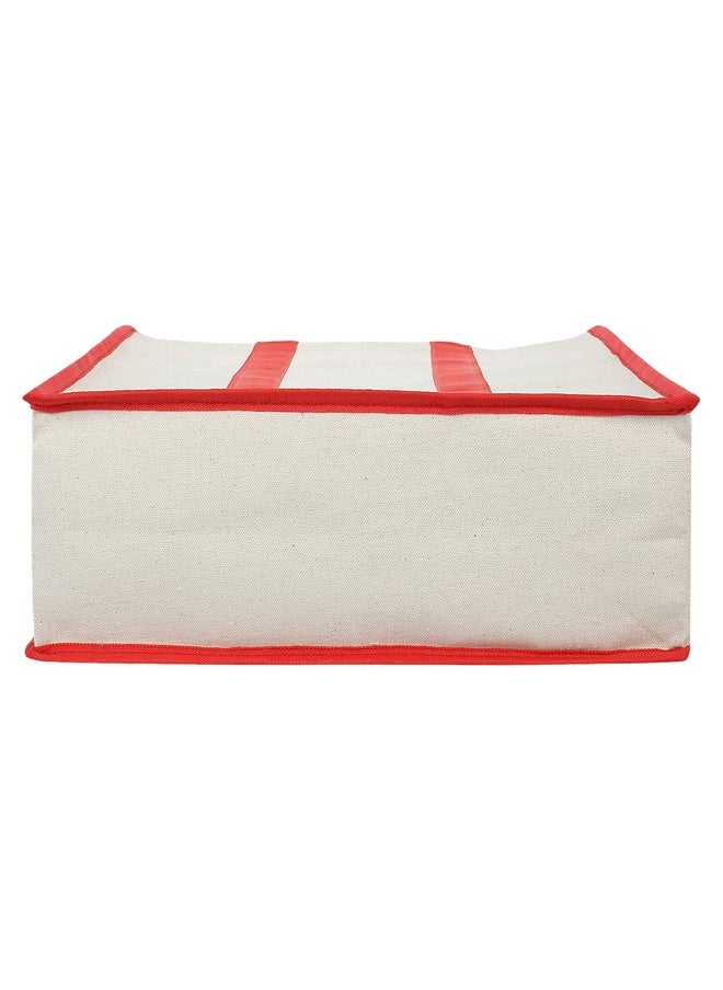 Kuber Industries Heavy Duty Canvas Shopping Bags | Reusable Tote Vegetable Organizer for Market | Foldable and Portable Handbag with Zip | Carry Bag and Thela for Grocery | Sabji | Travelling (Red)