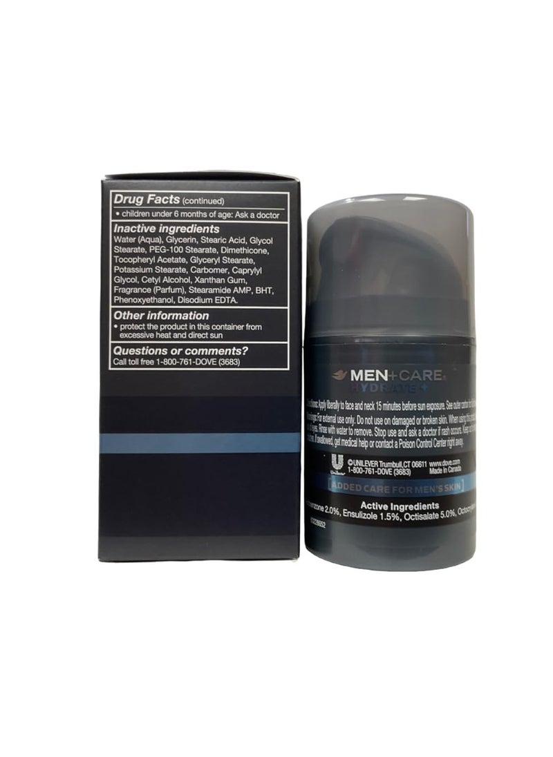 Dove Men+Care Hydrate + SPF 15 Sunscreen Face Lotion - 1.69 Oz (Pack of 3)