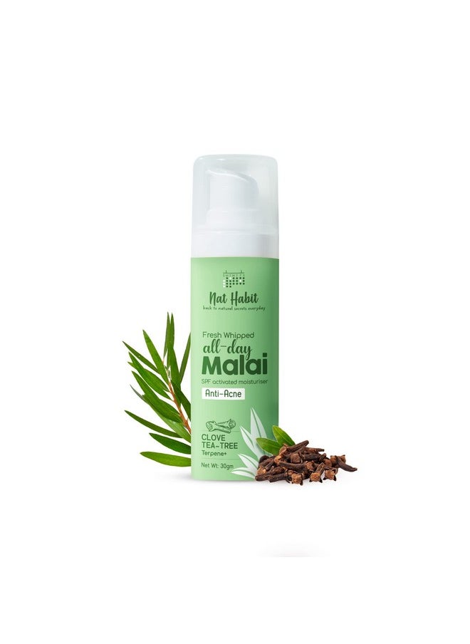 Nat Habit Fresh Whipped Face Cream, Clove Tea-Tree Terpene+ All Day Face Malai For Anti-Acne, Face Moisturisation, Acne Control & Sun Protection (30gm, Pack of 1)