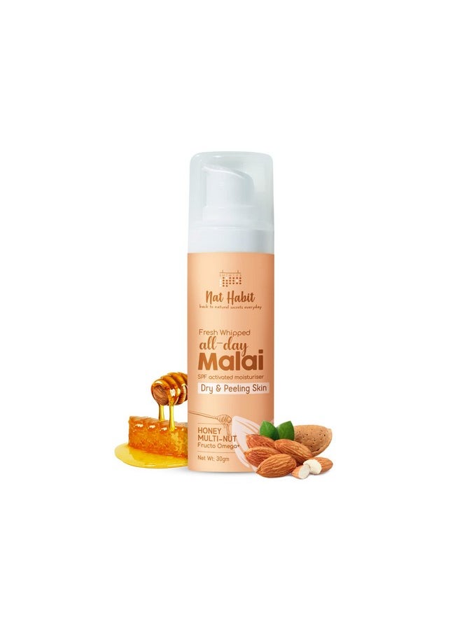 Nat Habit All Day Face Cream Fresh Whipped Honey Multi-Nut Fructo Omega+ Face Malai For Deep Moisturization, Improved Skin Barrier & Healing Severe Dryness (30g)