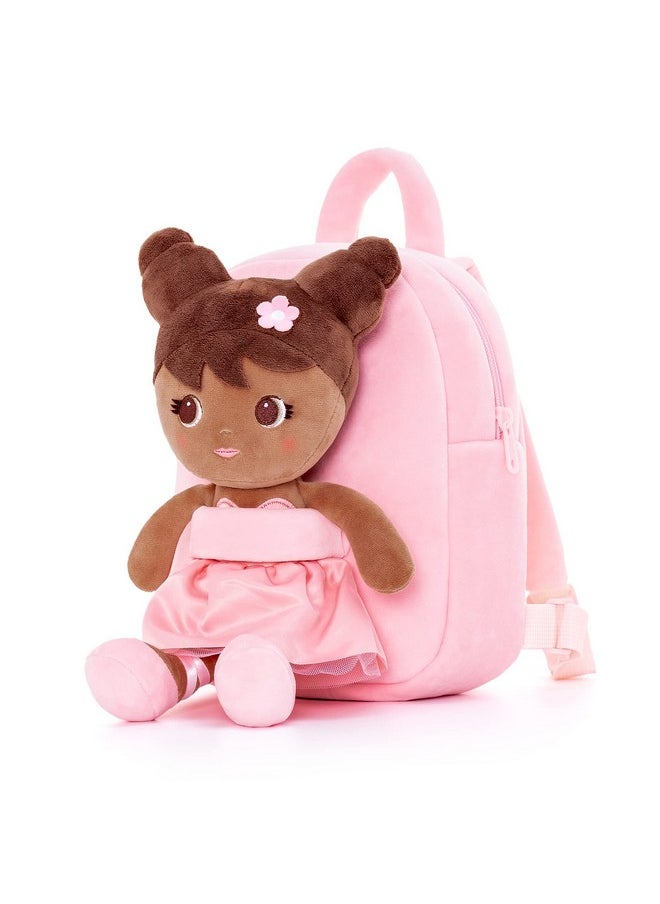 Lazada Toddler Backpack Girls Backpack with Doll Toddler Toys Plush Backpack Baby Girls Gifts Rag Dolls Brown Pink 9.5“