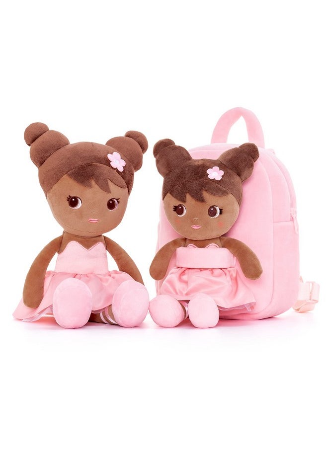 Lazada Toddler Backpack Girls Backpack with Doll Toddler Toys Plush Backpack Baby Girls Gifts Rag Dolls Brown Pink 9.5“